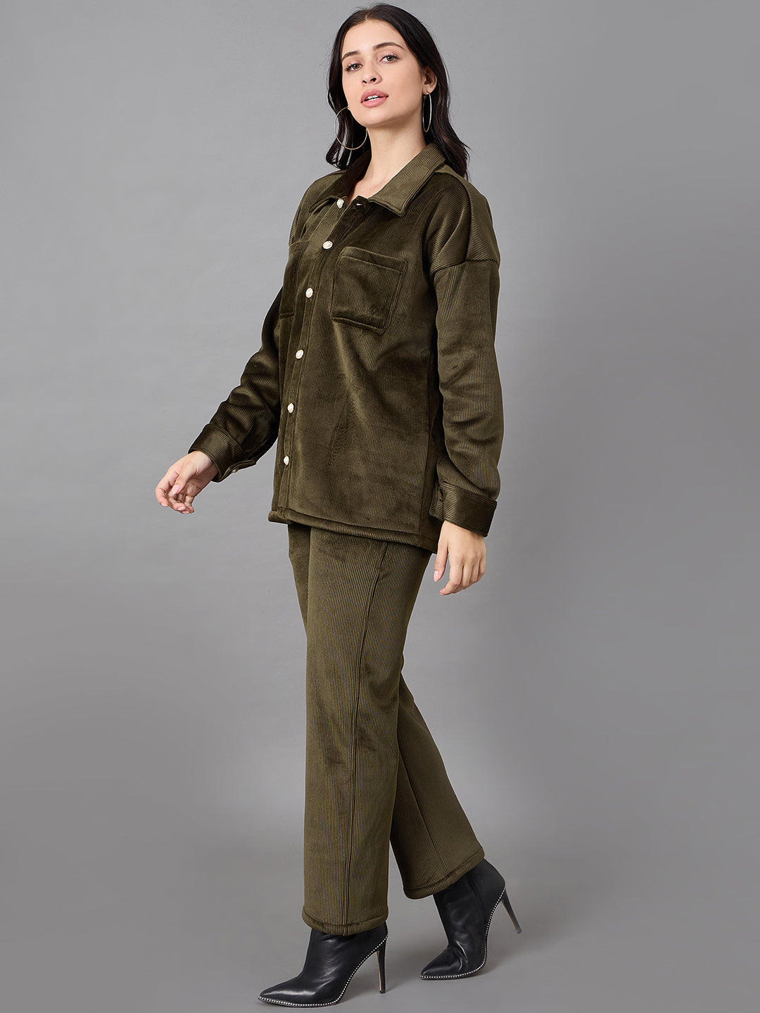 Olive Collared Neck Co-Ord Set