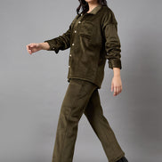 Olive Collared Neck Co-Ord Set