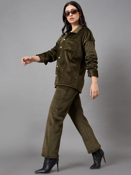 Olive Collared Neck Co-Ord Set