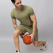 Olive Solid Round Neck Co Ords