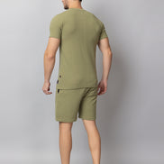 Olive Solid Round Neck Co Ords