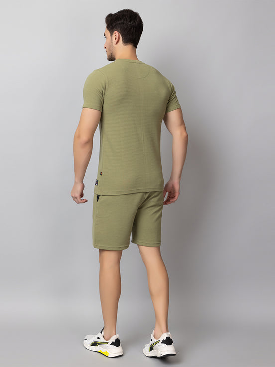 Olive Solid Round Neck Co Ords