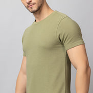 Olive Solid Round Neck Co Ords