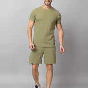 Olive Solid Round Neck Co Ords