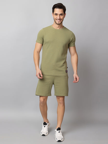 Olive Solid Round Neck Co Ords
