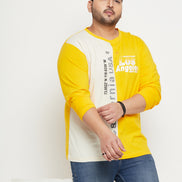Yellow  Colorblocked  Round Neck Plus Size T-Shirt