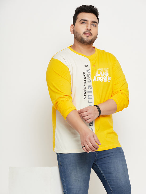 Yellow  Colorblocked  Round Neck Plus Size T-Shirt