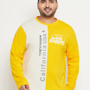 Yellow  Colorblocked  Round Neck Plus Size T-Shirt