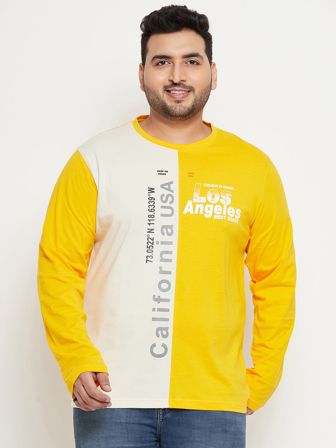 Yellow  Colorblocked  Round Neck Plus Size T-Shirt