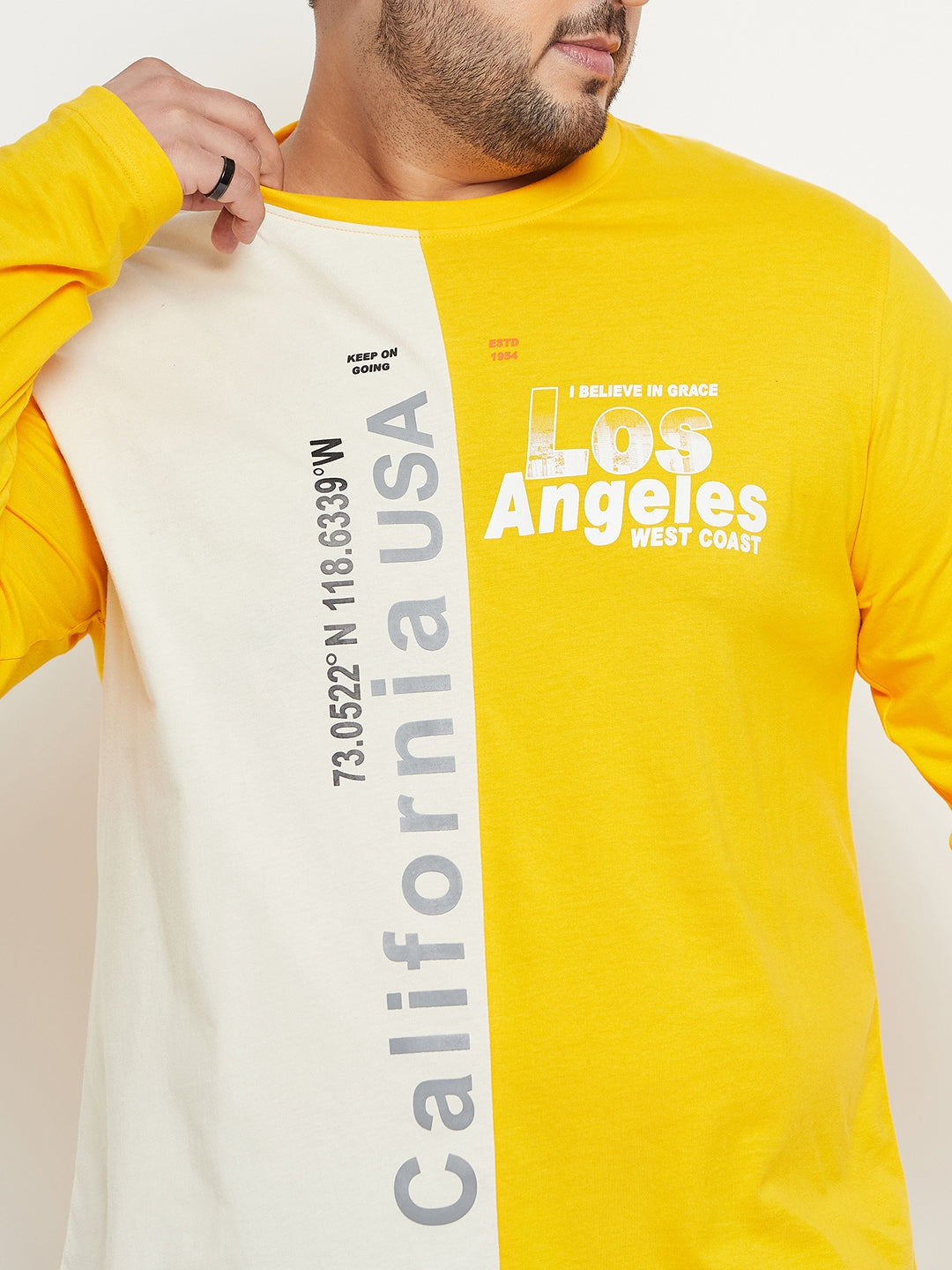 Yellow  Colorblocked  Round Neck Plus Size T-Shirt