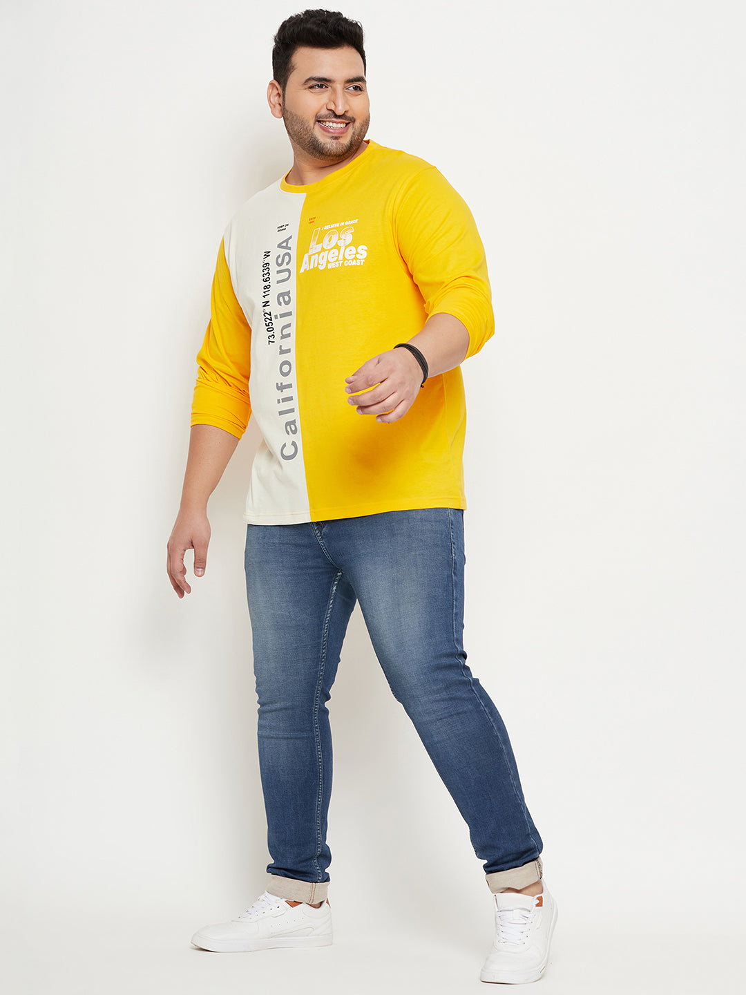 Yellow  Colorblocked  Round Neck Plus Size T-Shirt