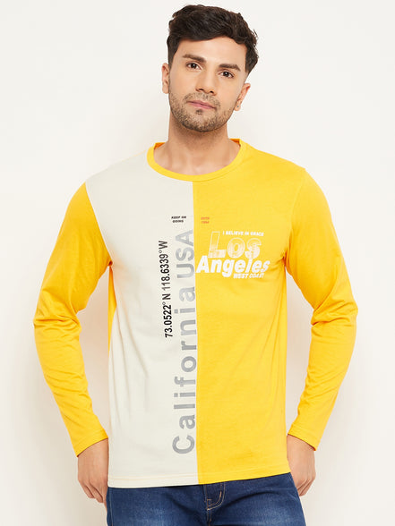 Yellow  Colorblocked  Round Neck T-Shirt