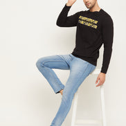 Black Printed  Round Neck T-Shirt