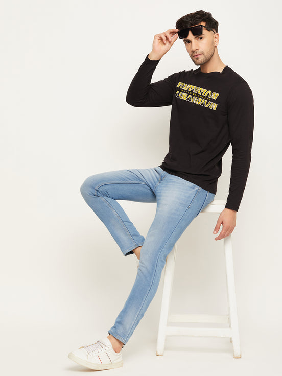 Black Printed  Round Neck T-Shirt