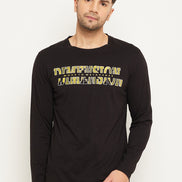 Black Printed  Round Neck T-Shirt