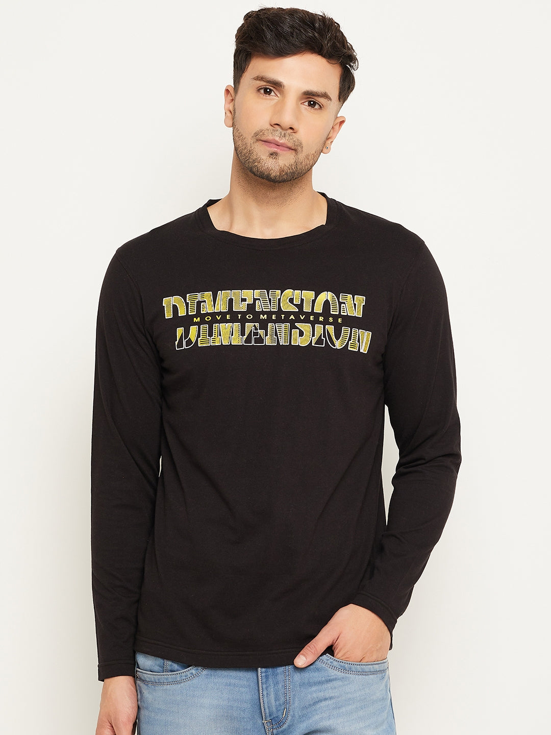 Black Printed  Round Neck T-Shirt