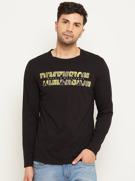 Black Printed  Round Neck T-Shirt
