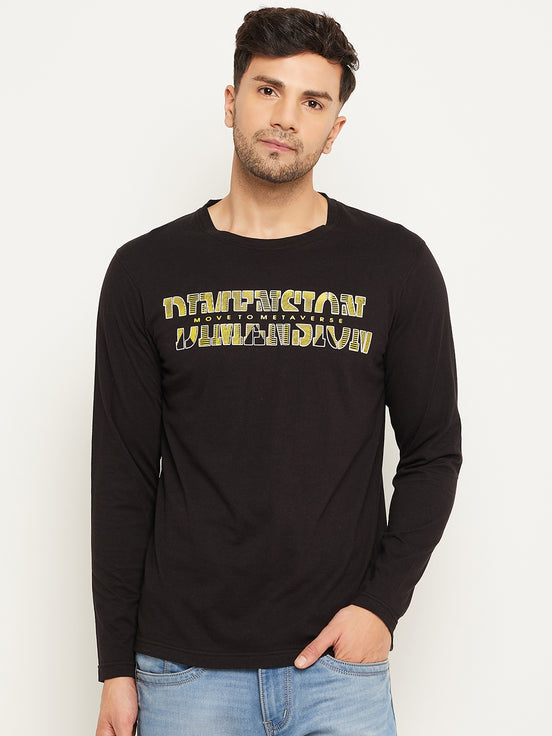 Black Printed  Round Neck T-Shirt