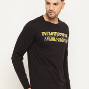 Black Printed  Round Neck T-Shirt