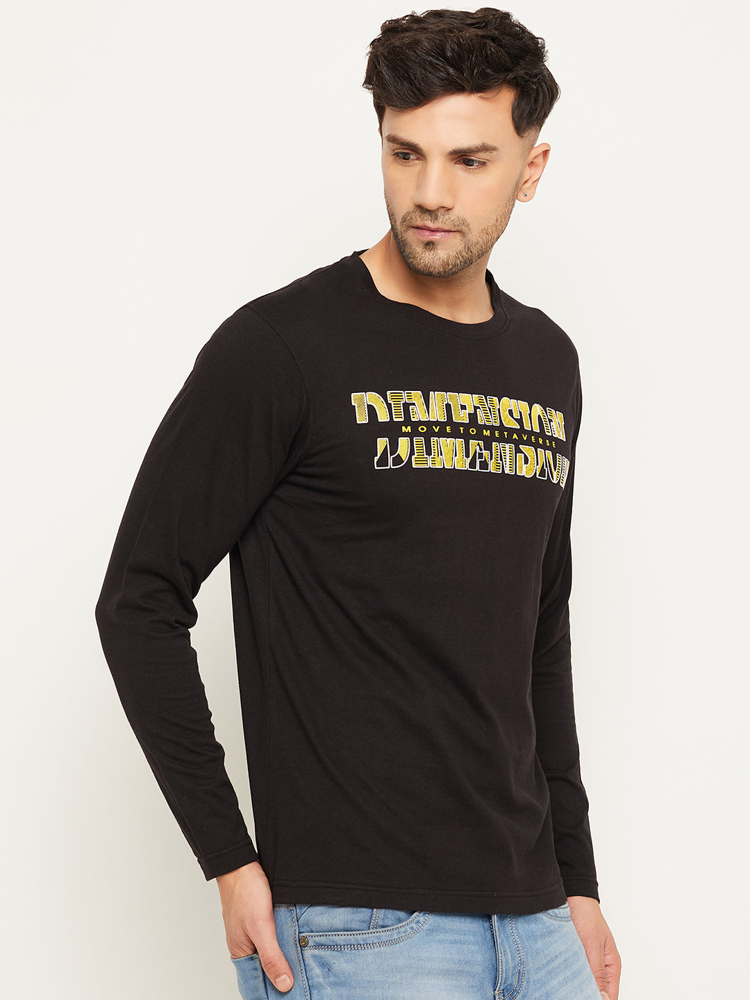 Black Printed  Round Neck T-Shirt