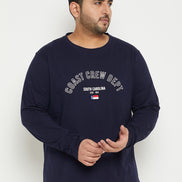 Navy Blue Colorblocked  Round Neck Plus Size T-Shirt