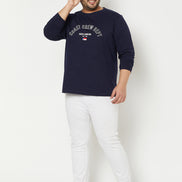 Navy Blue Colorblocked  Round Neck Plus Size T-Shirt