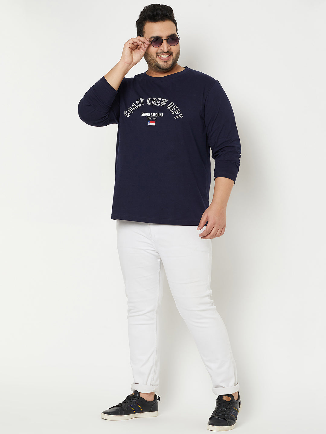 Navy Blue Colorblocked  Round Neck Plus Size T-Shirt