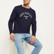 Navy Blue Colorblocked  Round Neck T-Shirt