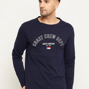 Navy Blue Colorblocked  Round Neck T-Shirt