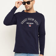 Navy Blue Colorblocked  Round Neck T-Shirt