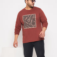 Coffee Brown Printed  Round Neck Plus Size T-Shirt
