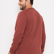 Coffee Brown Printed  Round Neck Plus Size T-Shirt