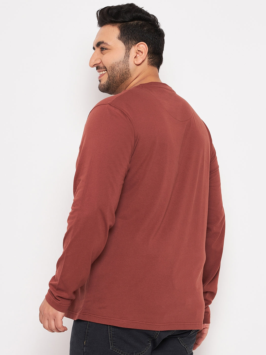 Coffee Brown Printed  Round Neck Plus Size T-Shirt