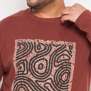 Coffee Brown Printed  Round Neck Plus Size T-Shirt
