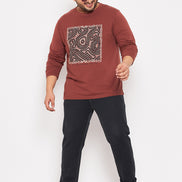 Coffee Brown Printed  Round Neck Plus Size T-Shirt