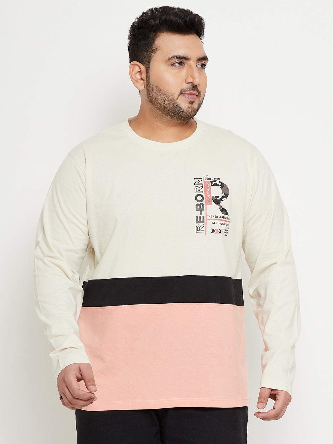 Off White Colorblocked Plus Size T-Shirt