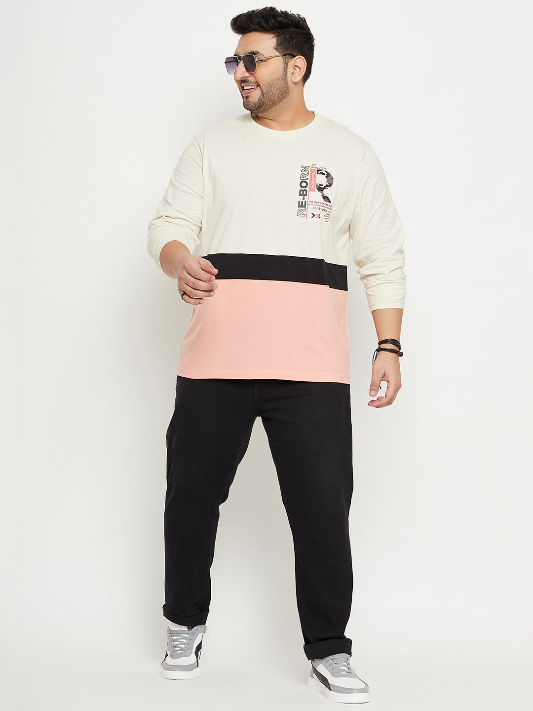 Off White Colorblocked Plus Size T-Shirt