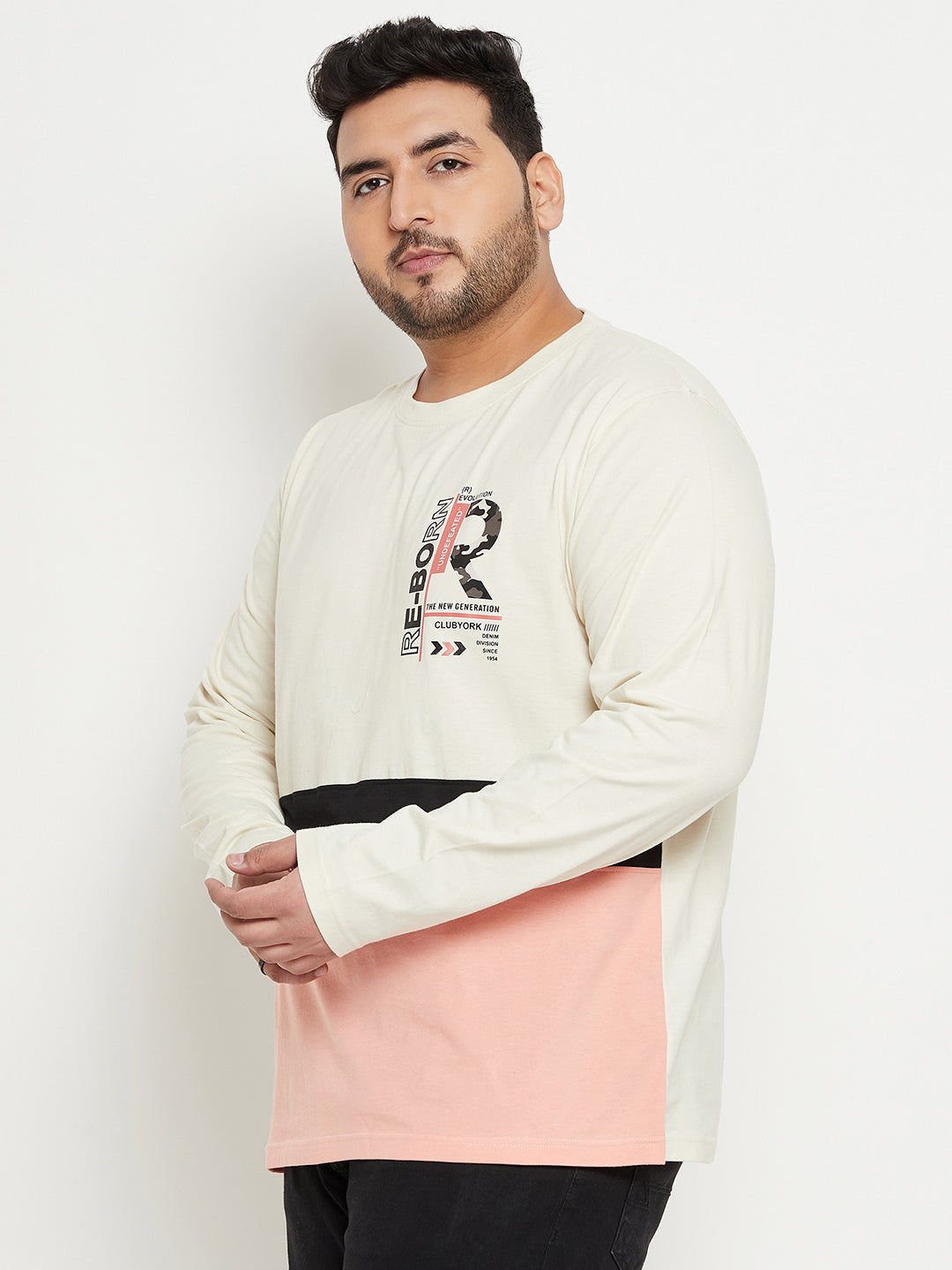 Off White Colorblocked Plus Size T-Shirt