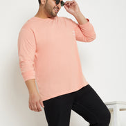 Bright Peach Printed  Round Neck Plus Size T-Shirt