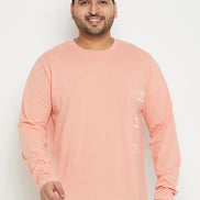 Bright Peach Printed  Round Neck Plus Size T-Shirt