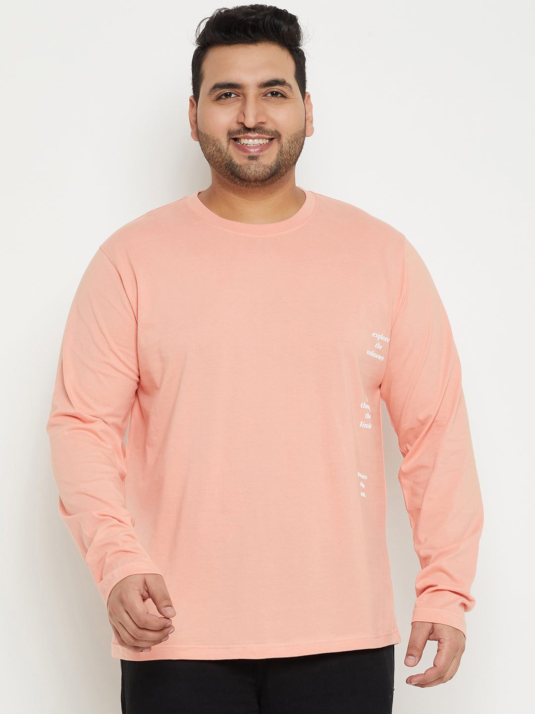 Bright Peach Printed  Round Neck Plus Size T-Shirt
