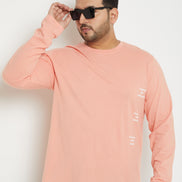 Bright Peach Printed  Round Neck Plus Size T-Shirt
