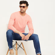 Bright Peach Printed  Round Neck T-Shirt