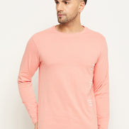 Bright Peach Printed  Round Neck T-Shirt
