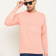 Bright Peach Printed  Round Neck T-Shirt