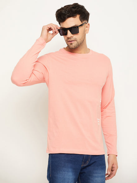 Bright Peach Printed  Round Neck T-Shirt