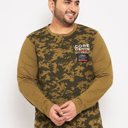 Olive Green Printed  Round Neck Plus Size T-Shirt