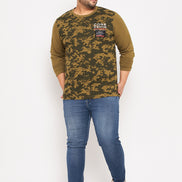 Olive Green Printed  Round Neck Plus Size T-Shirt
