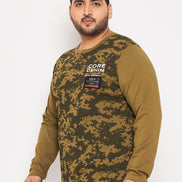 Olive Green Printed  Round Neck Plus Size T-Shirt