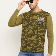 Olive Green Printed  Round Neck T-Shirt